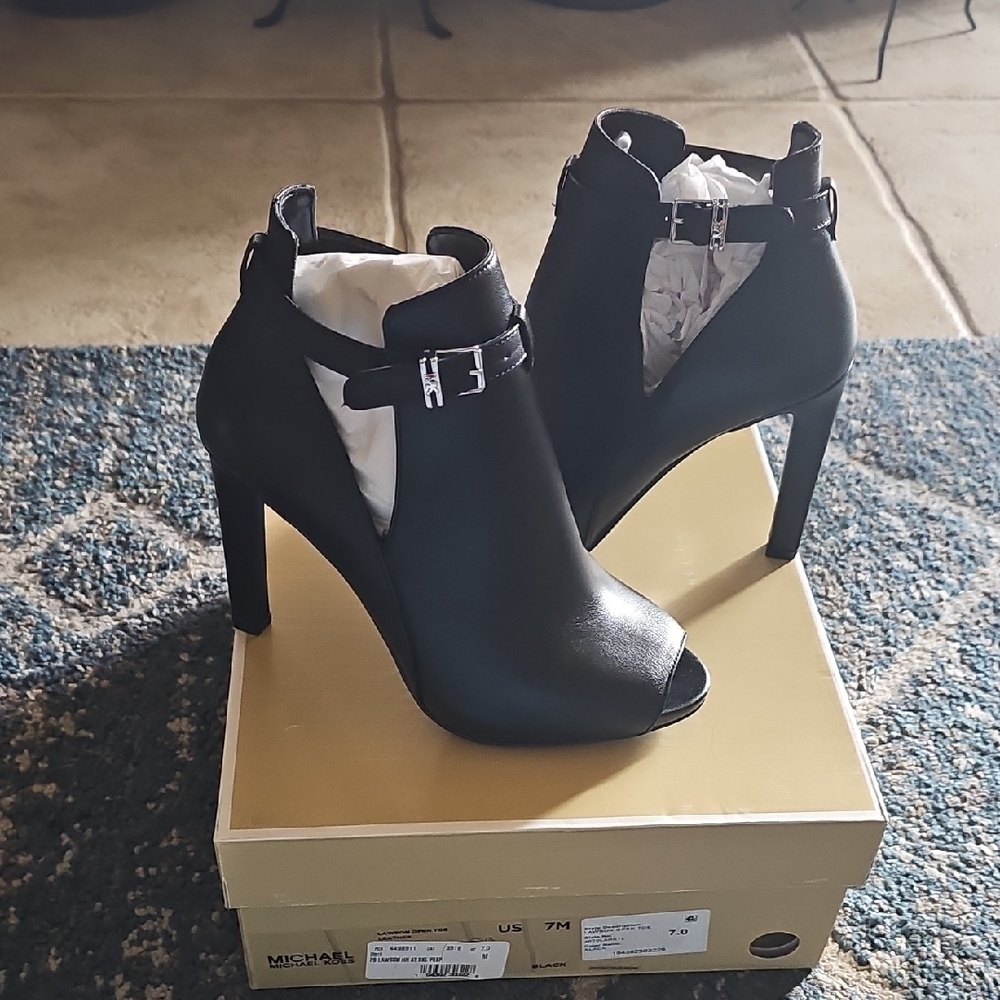 Michael Kors Black Stiletto Heeled Boots with Peep-Toe